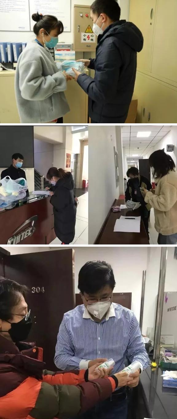 發放防護物資：口罩、手套、消毒液、洗手液